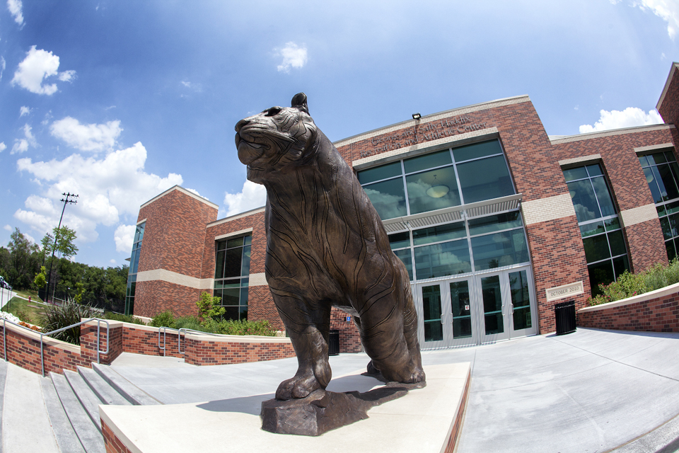 Doane Tiger statue on campus