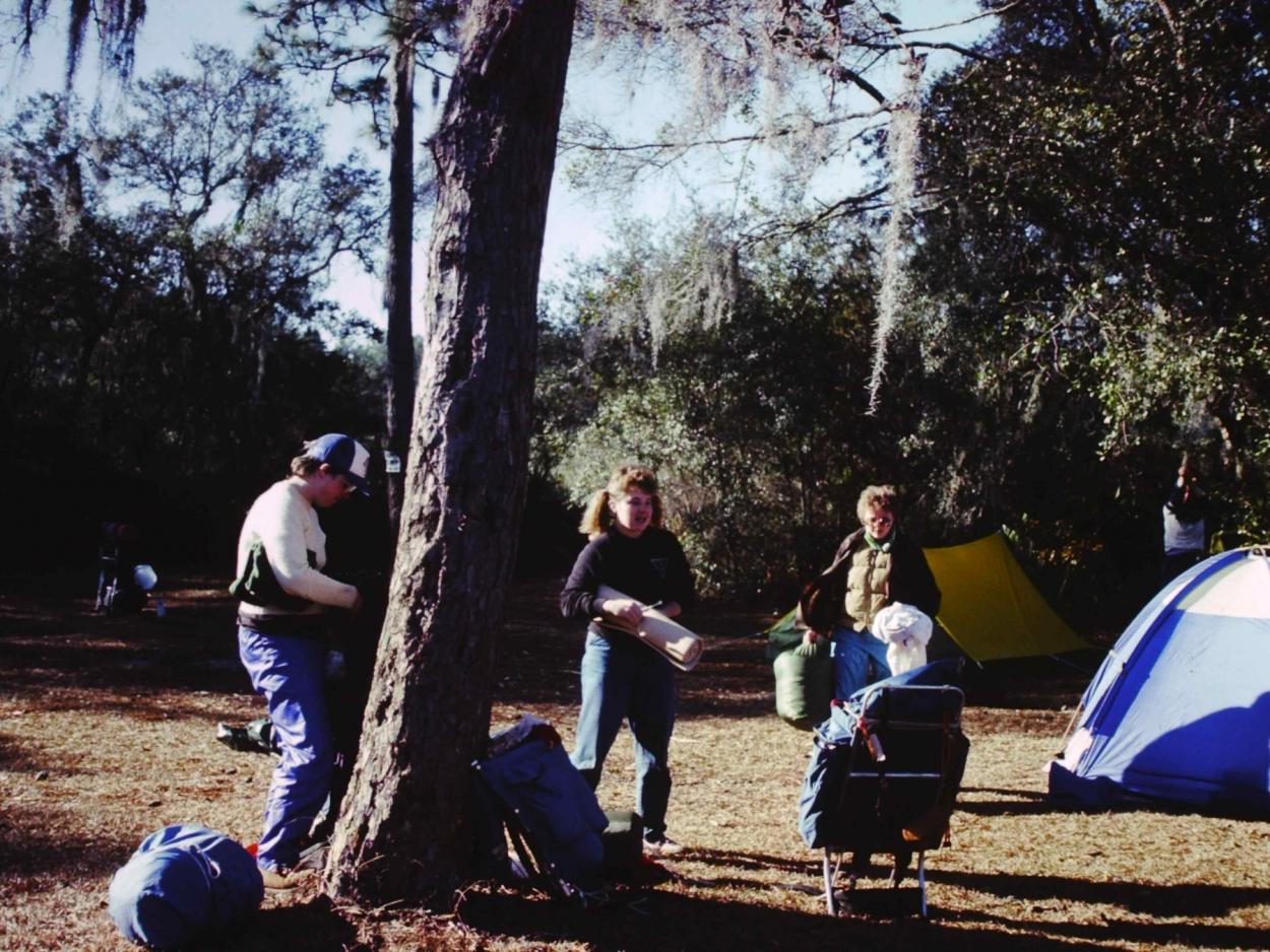 Students set up camp during an interterm hiking trip with Doc Dudley and Ned McPartland.
