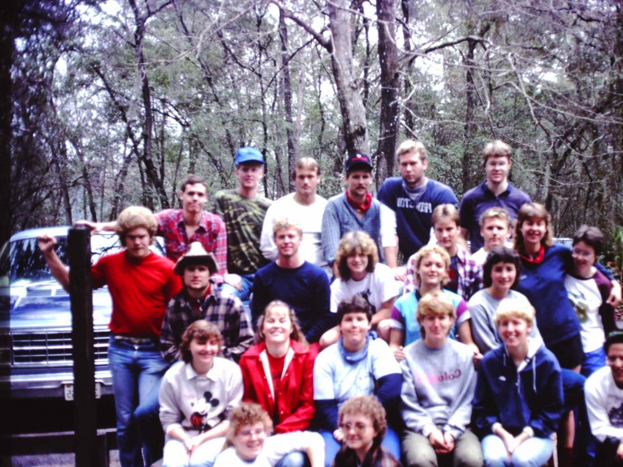 A class photo from an interterm hiking trip.