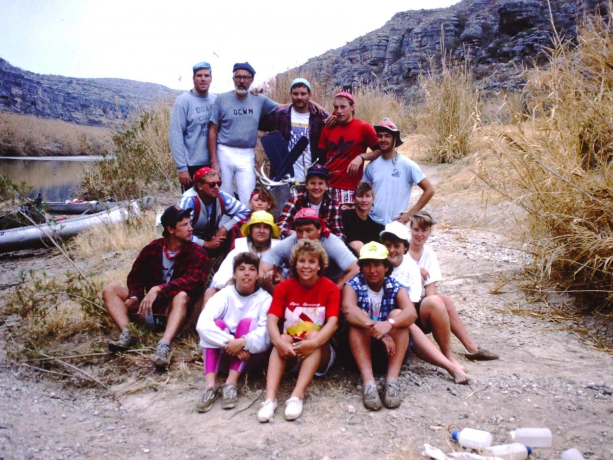 An interterm class photo on the banks of the Rio Grande.