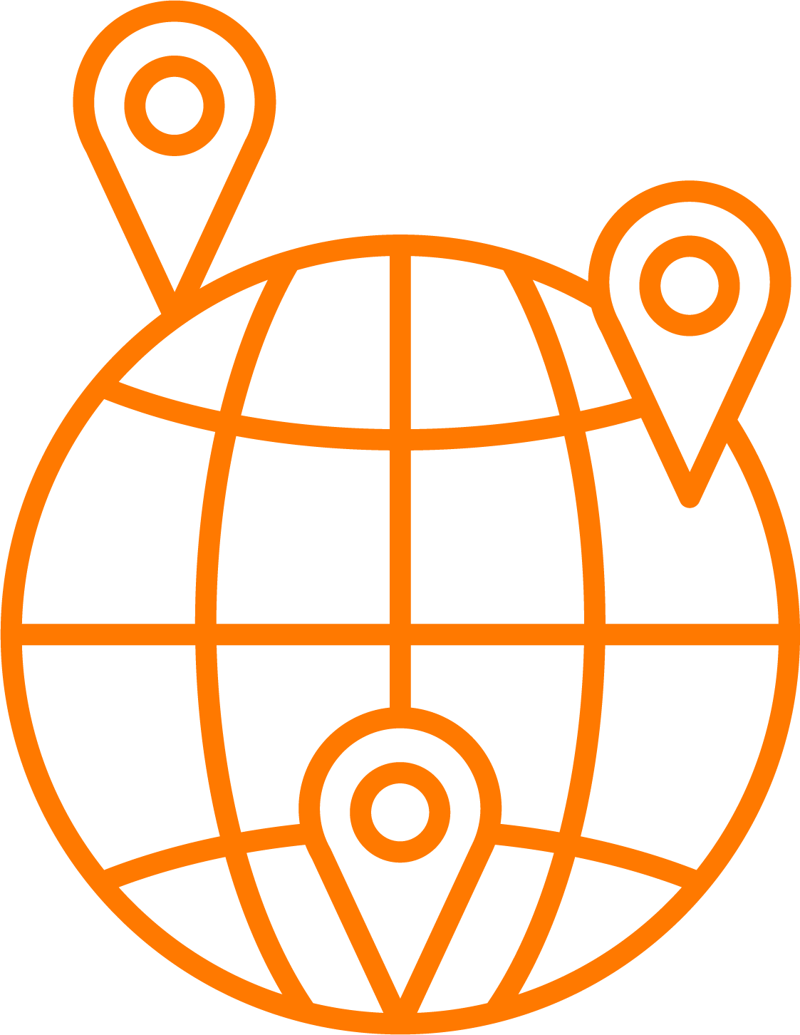 Icon of a globe with three pins placed on it