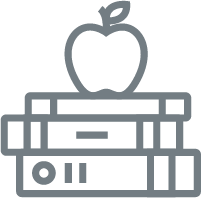 icon of books stacked with an apple on top