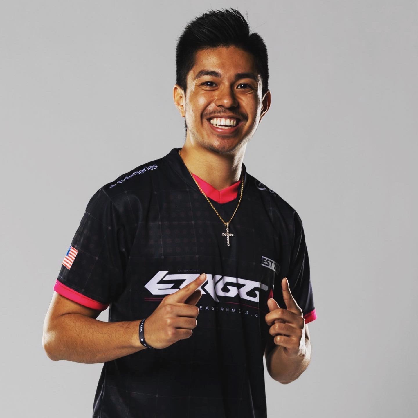 Ivan Ortega-Nguyen wears his gaming uniform