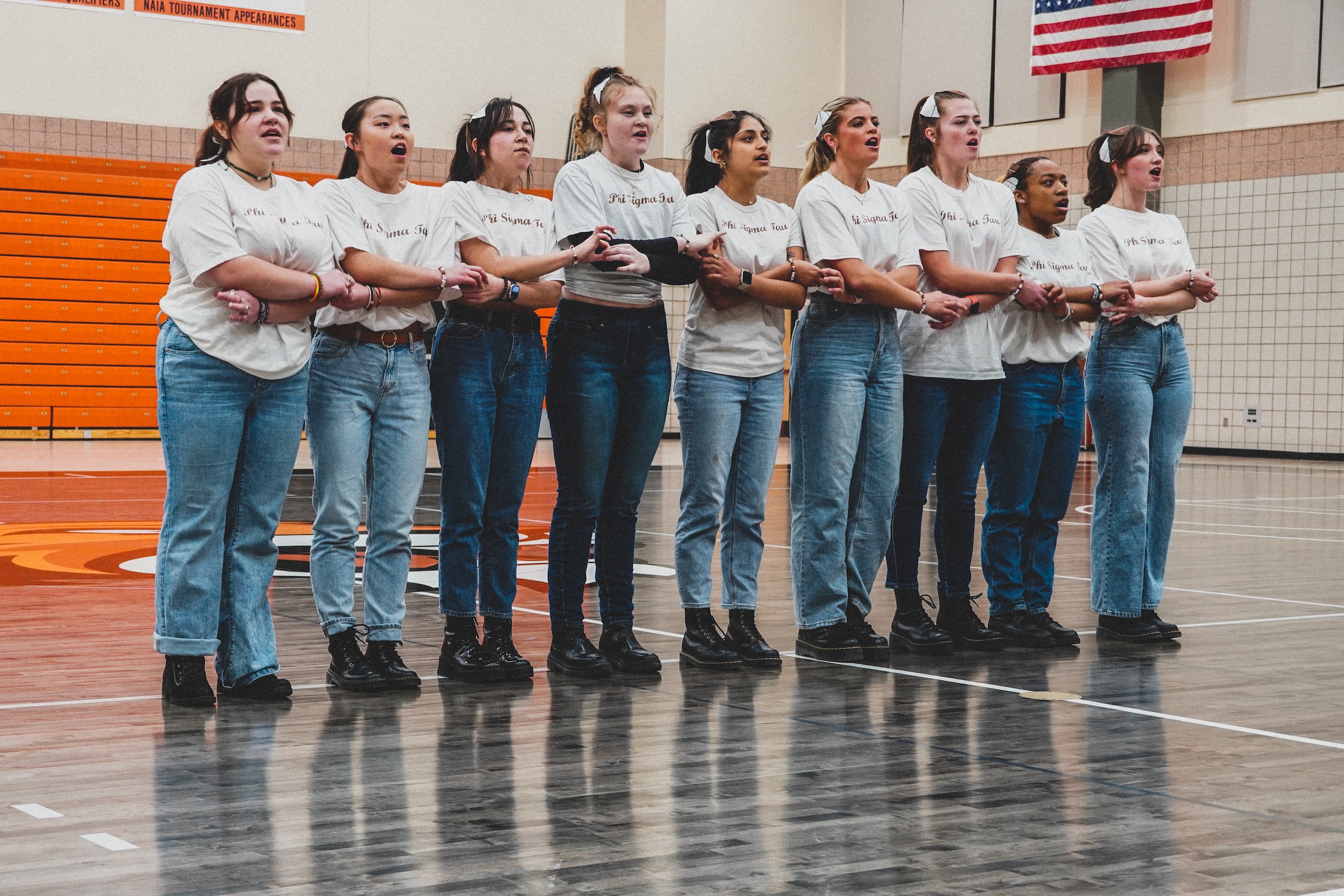 A group of sorority members put on a skit