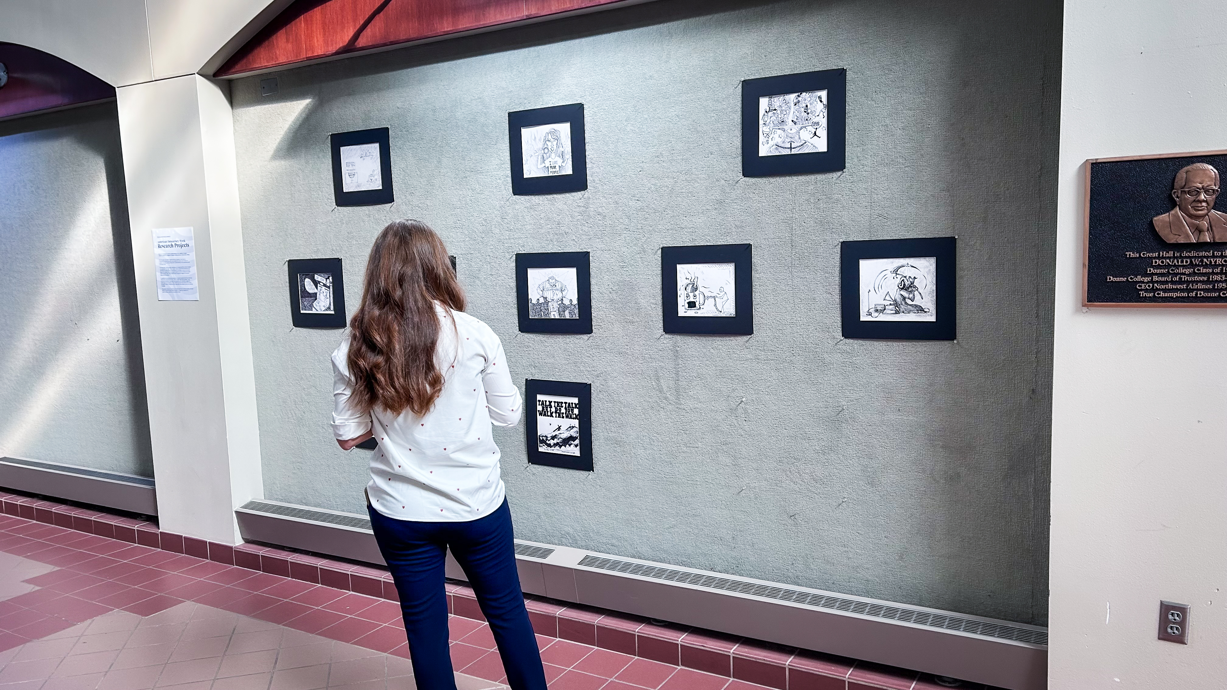 Political cartoons created by Doane students for American Democracy Week