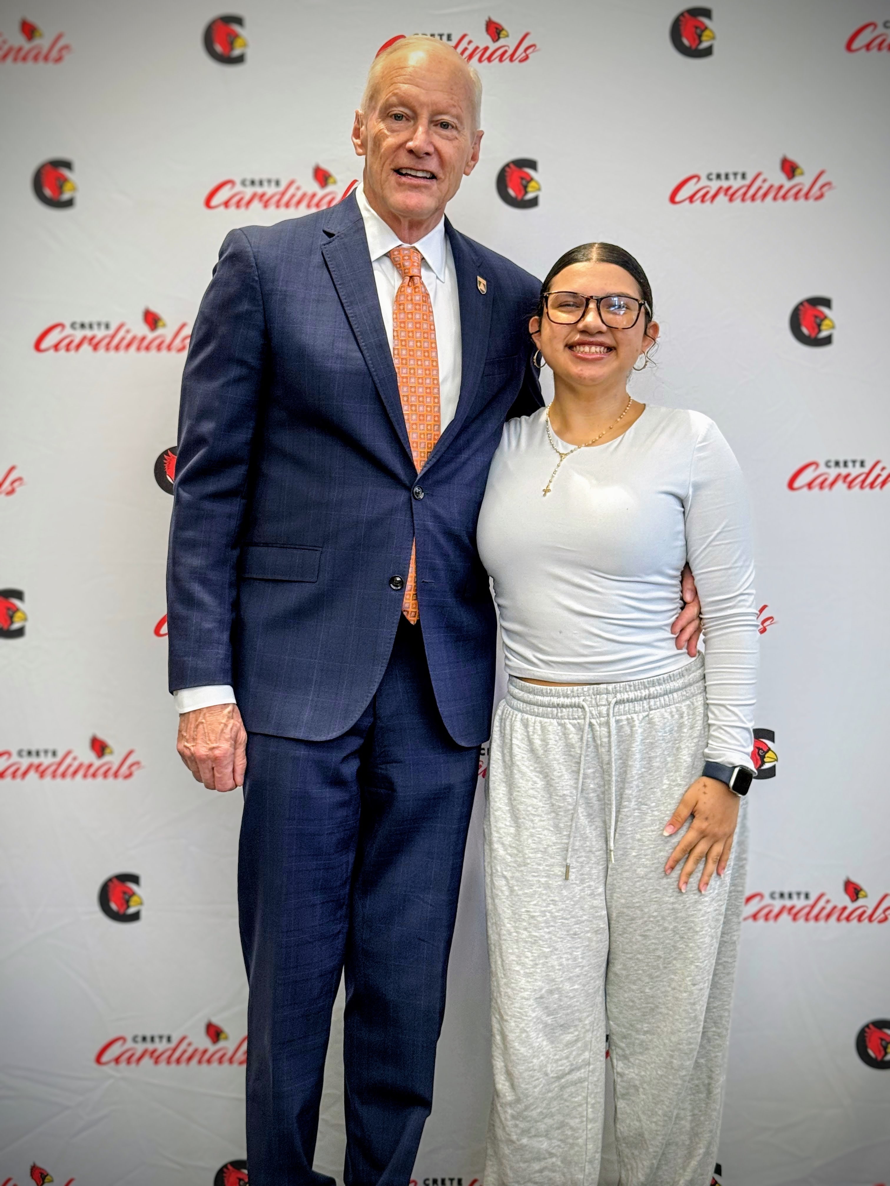 President Roger Hughes and the 2026 Michael Krantz Scholarship recipient Eliza Molina Cruz