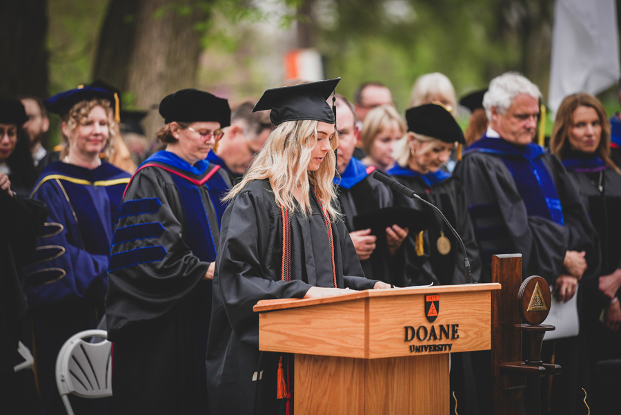 Maddy Sladke '22 gave the invocation and benediction at Doane's afternoon commencement ceremony.
