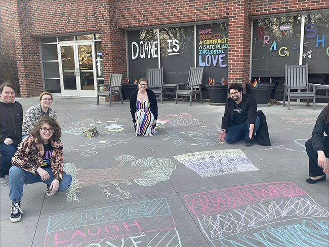 PRISM students decorated campus with chalk and window paintings to promote Doane is Love week