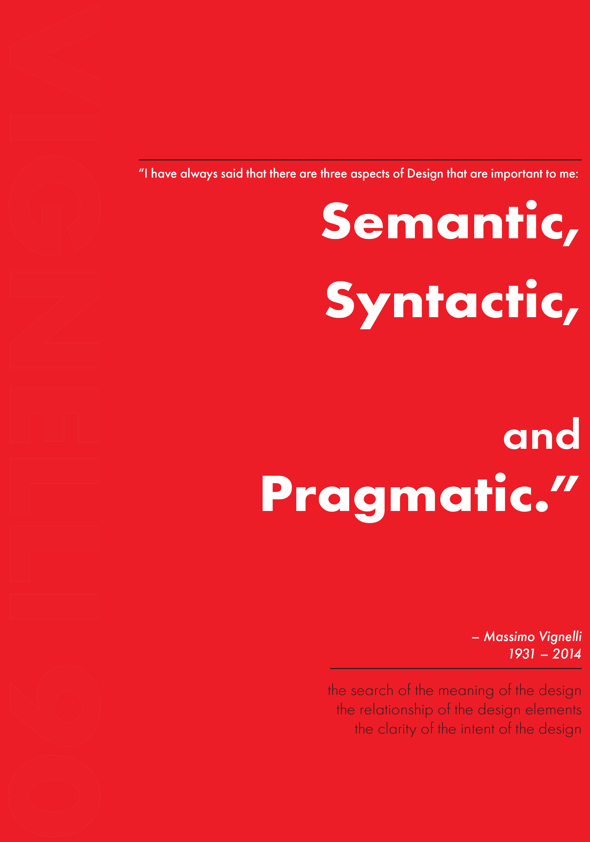 Red poster designed by Joey Winton and inspired by Massimo Vignelli.