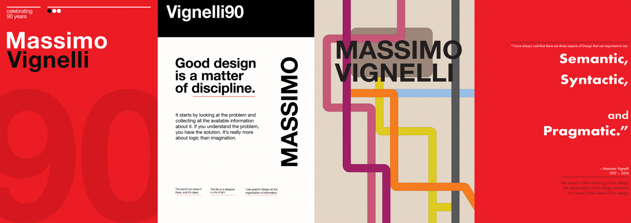 Four posters designed by Doane University students for the Vignelli 90 exhibit. 