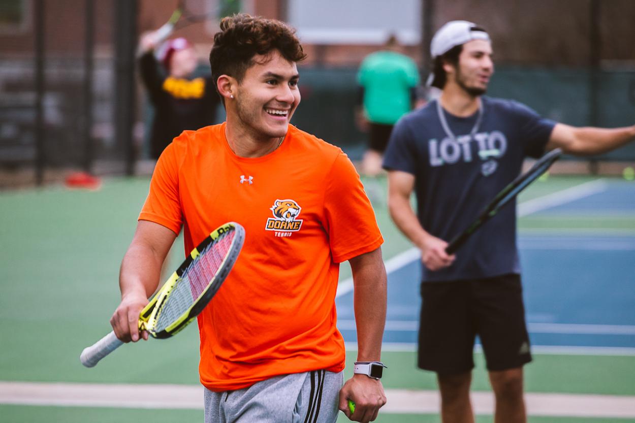 Since coming to Doane, senior Jorge Chevez has found a renewed love for tennis, the value of having a team, and support on and off the court.