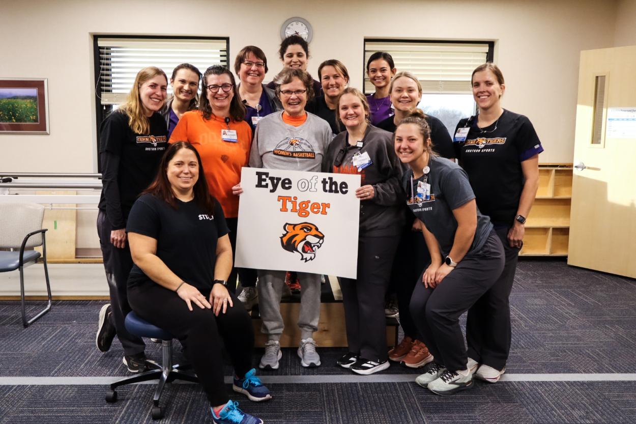 Doane professor Cindy Meyer with her therapists and nurses at Bryan Health