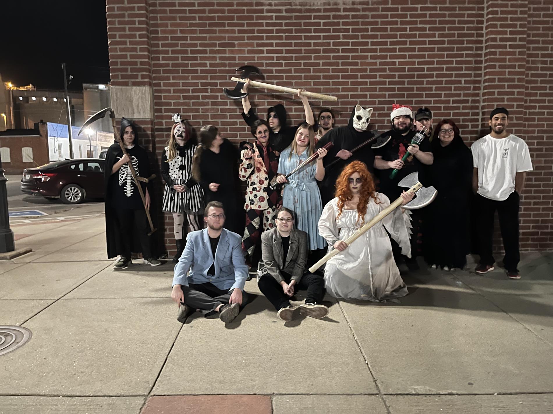 Josh Reckling (sitting front left in blue suit jacket) finished his seventh season as an actor at Crete's Terror on 12th Street, one of two haunted houses at "T.J." Sokol Auditorium.