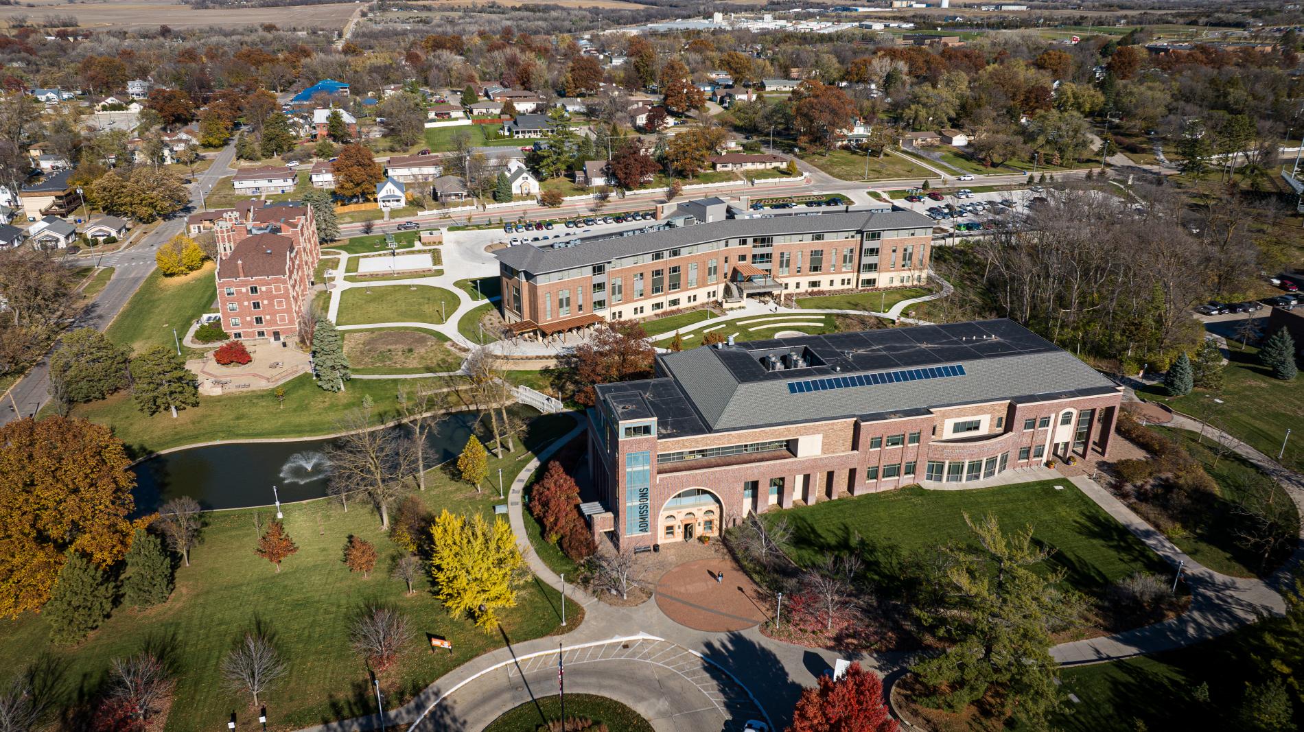 drone shot of Doane's Crete campus