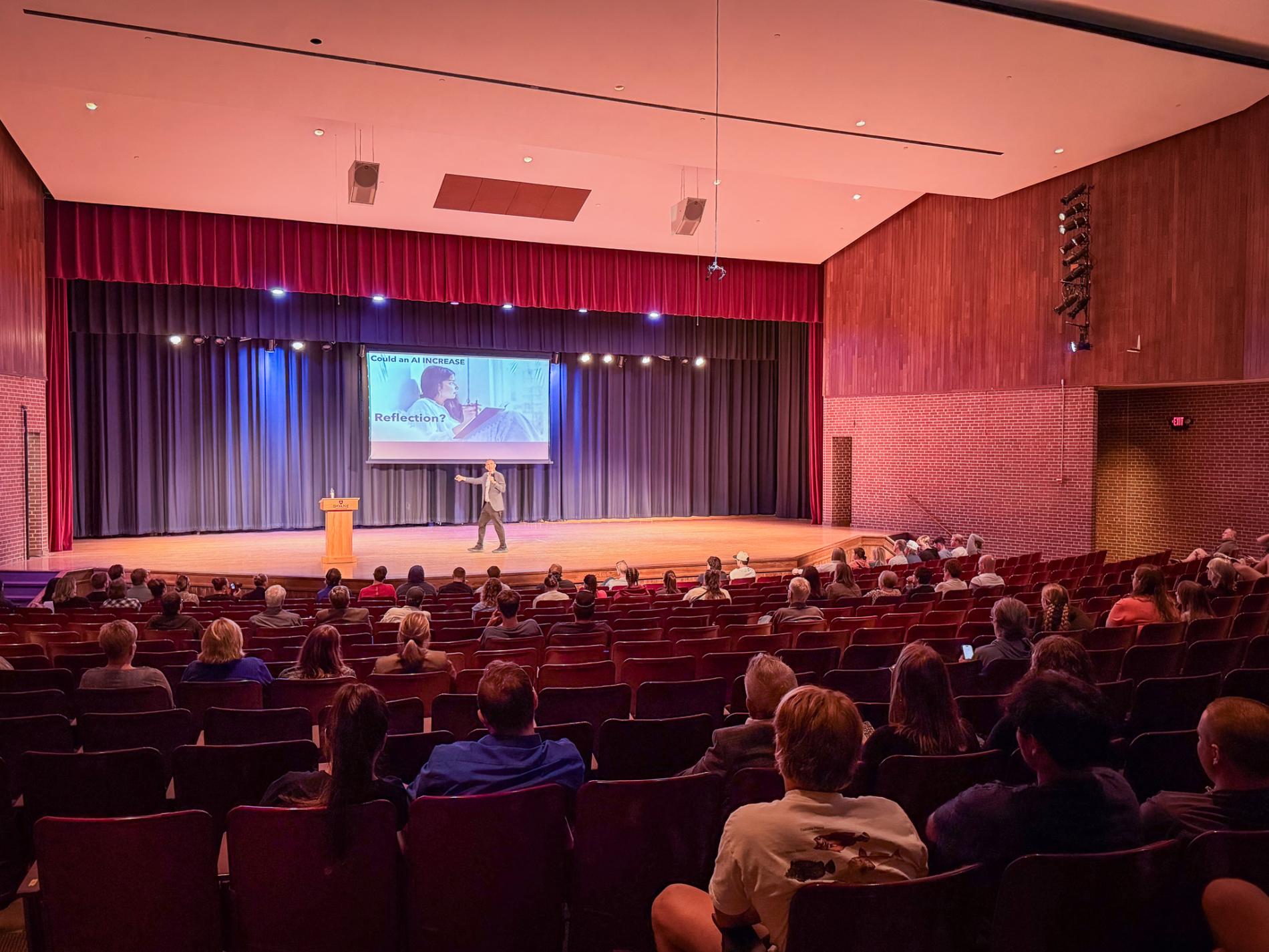 Jose Bowen in Heckman Auditorium on Doane's campus