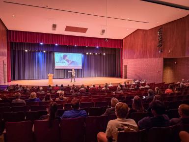 Jose Bowen in Heckman Auditorium on Doane's campus